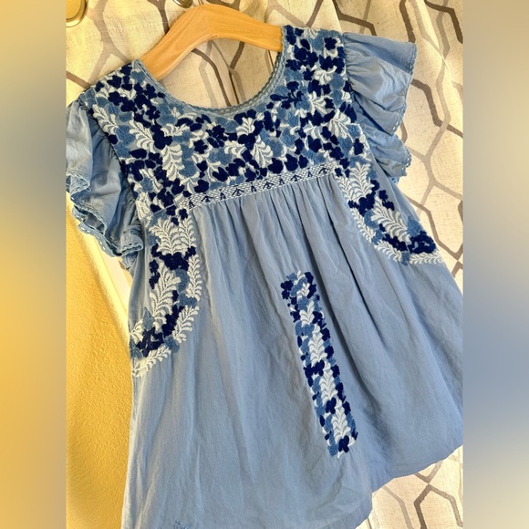 EUC J. Marie Blue Floral Embroidered Flutter Sleeve Peasant Top - Picture 8 of 15